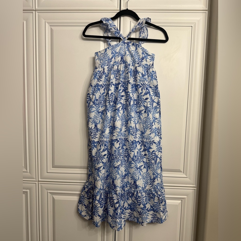 Rachel Zoe x Janie and Jack Girl’s Size 10 Blue Palm Maxi Dress Linen/Cotton